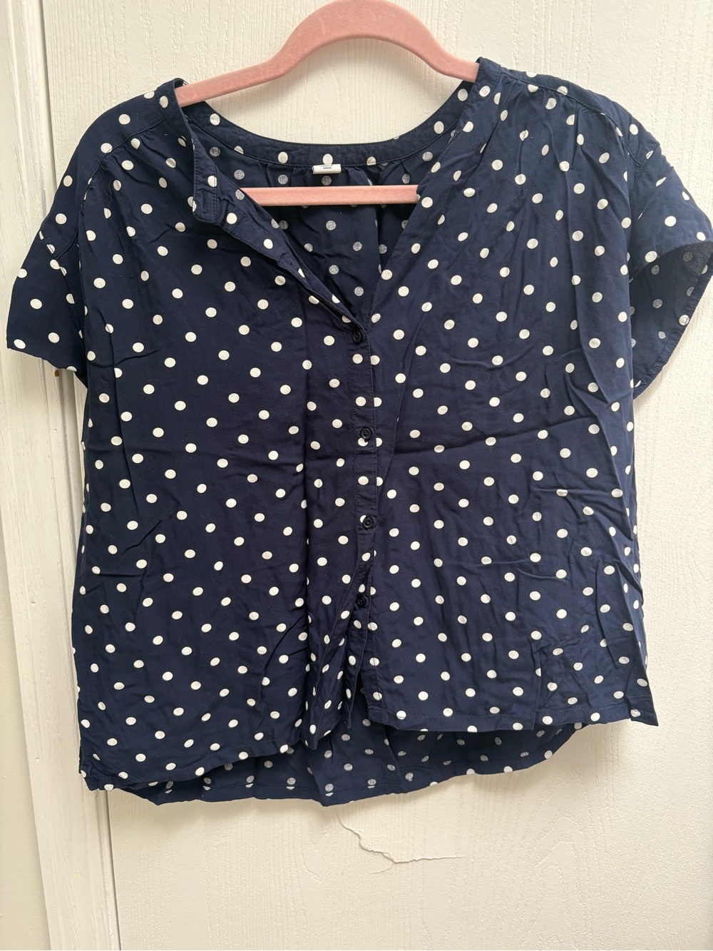 Old Navy Navy Blue Polka Dot Short Sleeve Blouse
